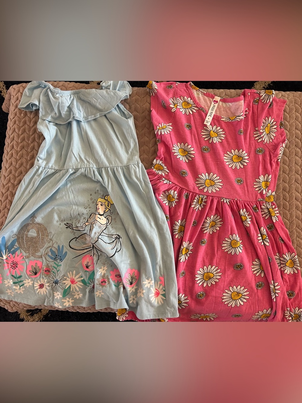 Girls Pink Daisy Print Dress & Light Blue Cinderella Dress Set size 7/8